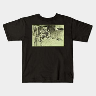 Hanging Skeleton and Cat (Vincent Van Gogh) Remake Kids T-Shirt